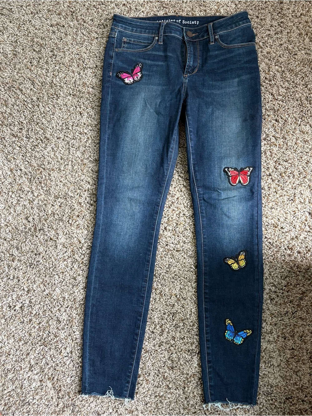 Articles of Society Sarah Embroidered Skinny Jeans Raw Hem